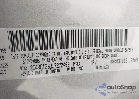 2018 Chrysler Pacifica Limited z USA, uszkodzony, nr VIN 2C4RC1GG9JR272402